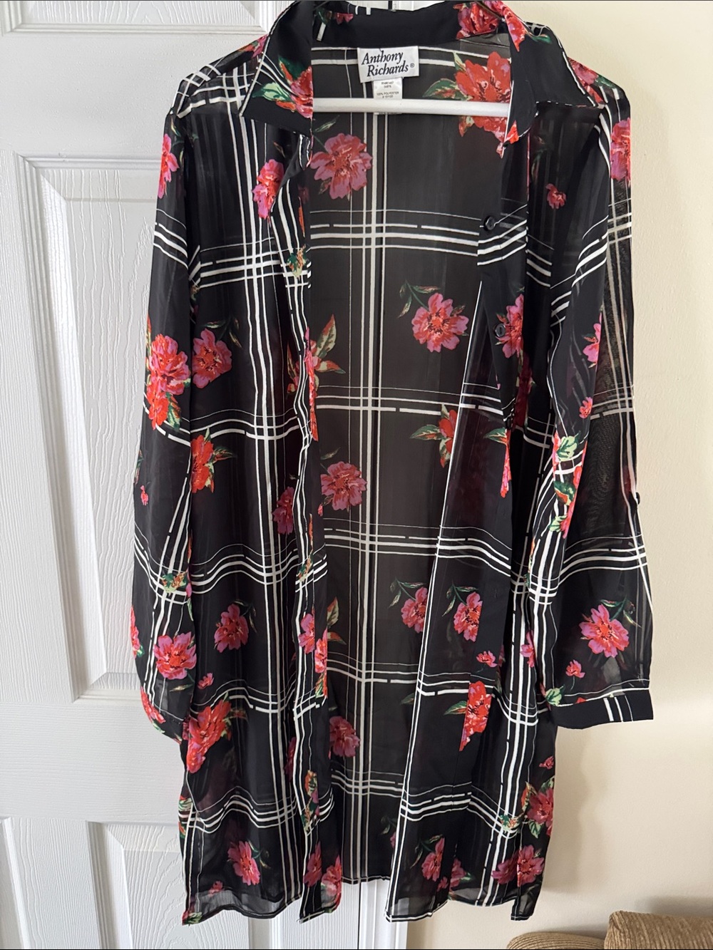 Anthony Richards Black Sheer Floral Plaid Duster